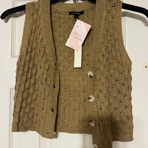 Papermoon Tan Knit Button-Up Vest